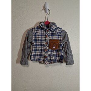 Boys Rock 2 Piece Outfit Denim Hoodie Casual Grunge Fox Plaid Size 12 Months